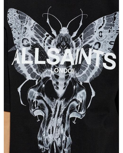 AllSaints Black Butterfly-Print Logo T-Shirt