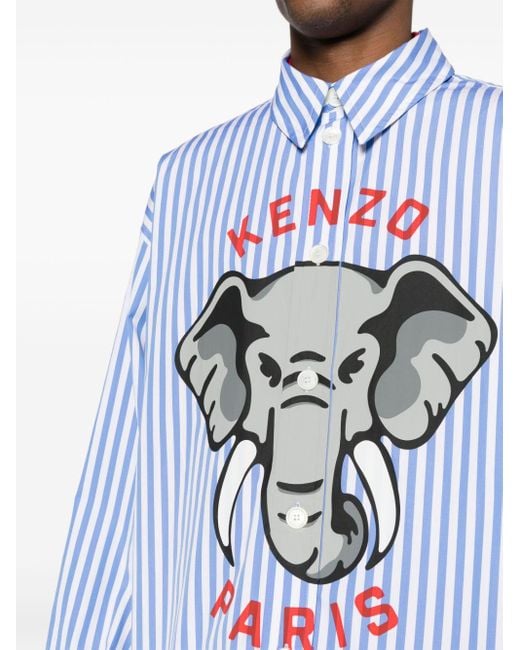 KENZO Blue Elephant Striped Shirt for men