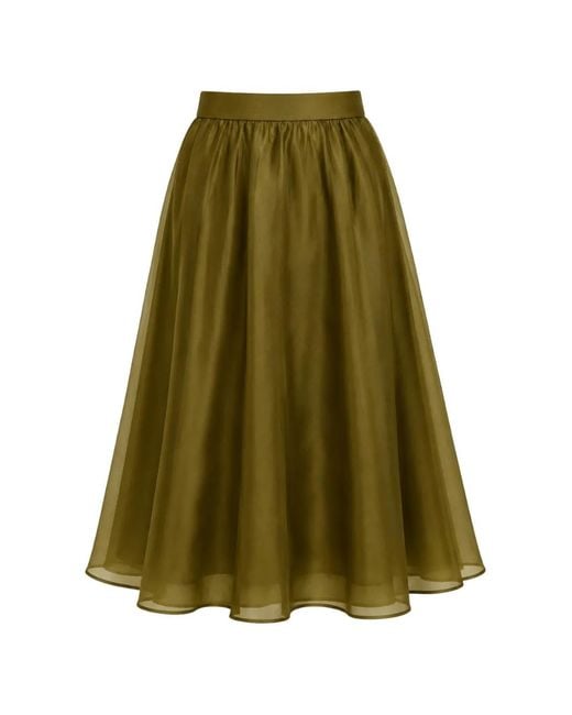 Max Mara Green Jupe En Soie À Design Plissé