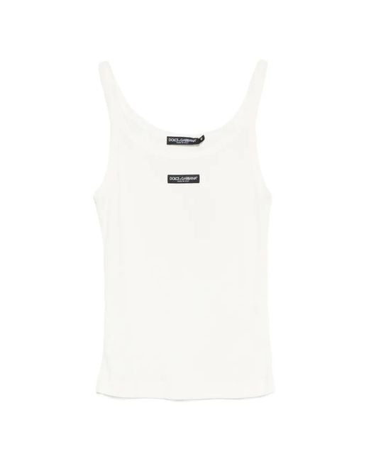 Dolce & Gabbana White Logo-Patch Ribbed Top