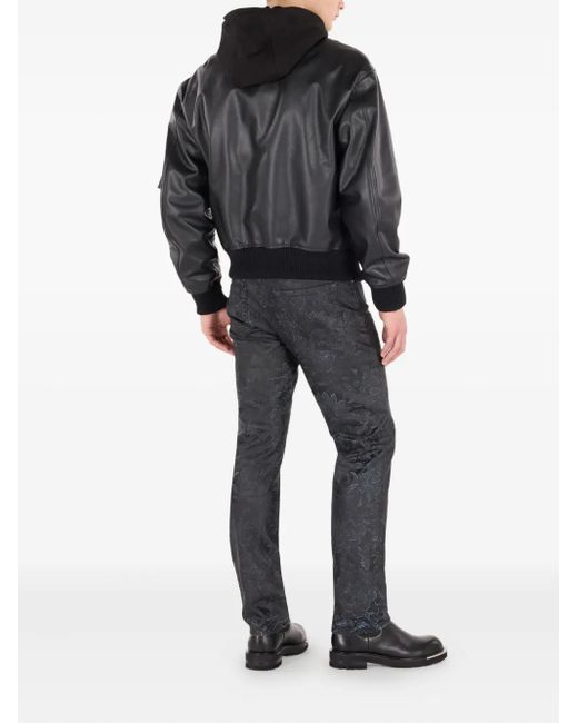 Roberto Cavalli Black Leather Bomber Jacket for men