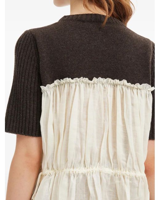 Sea Geribbelde Top Met Ruches in het Black