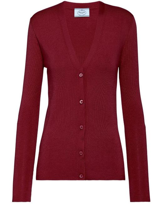 Prada Red V-neck Cashmere-silk Cardigan