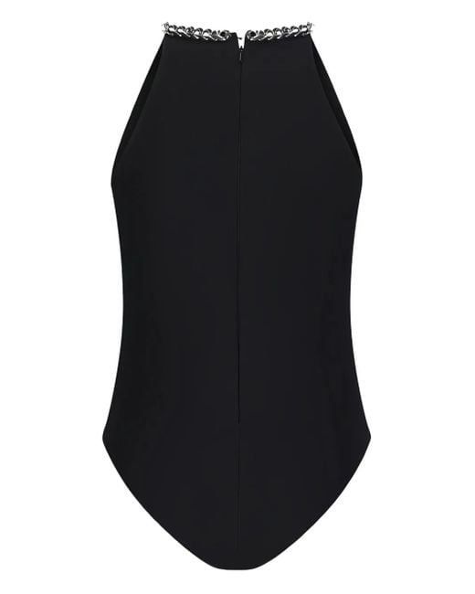 David Koma Black Chain-Embellished One-Shoulder Bodysuit