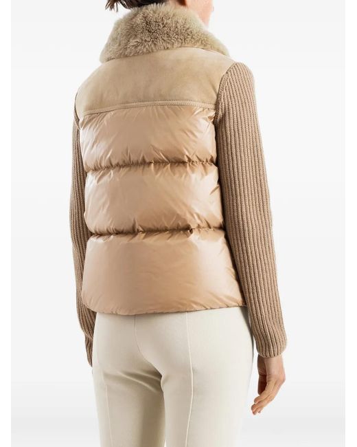 Moncler Natural Veste Matelassée À Col Lainé