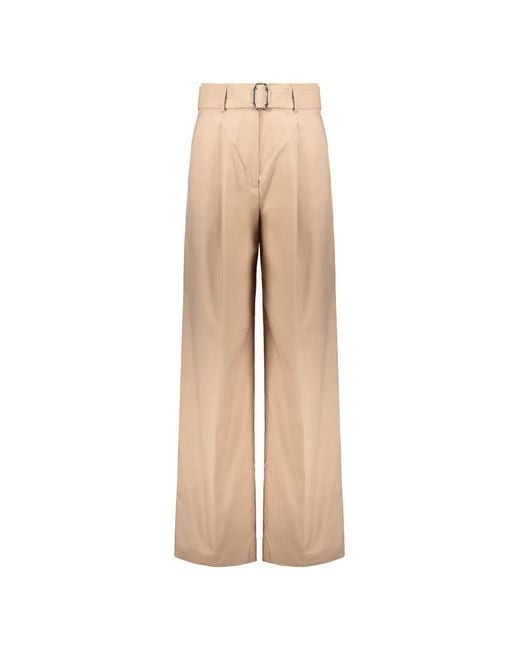 Moorer Natural Belted Wide-Leg Trousers
