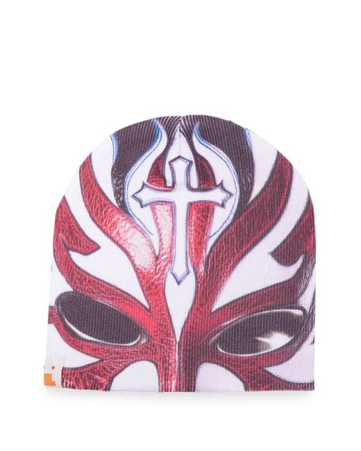 PDF Pink Wrestling-Mask Print Beanie Hat for men