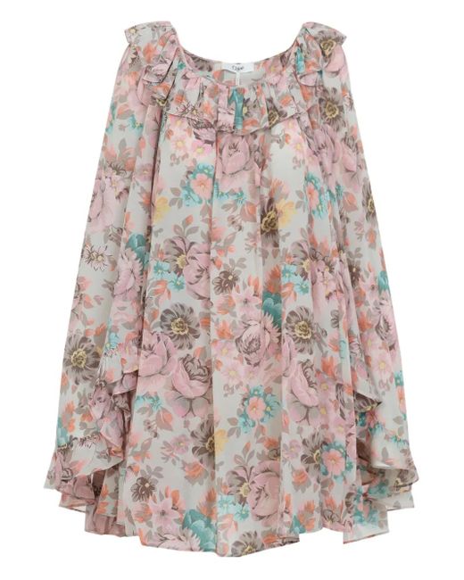 Chloé Mini-Jurk Met Bloemenprint in het Gray