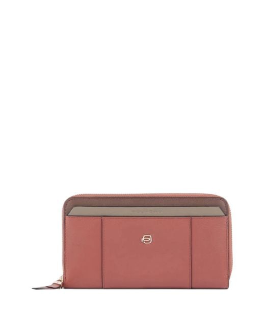 Piquadro Pink Zip-Around Leather Wallet