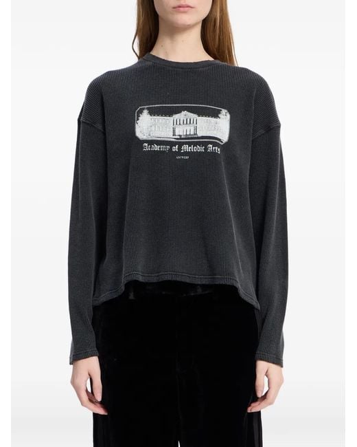 Ann Demeulemeester Black Graphic-Print Waffle-Knit T-Shirt
