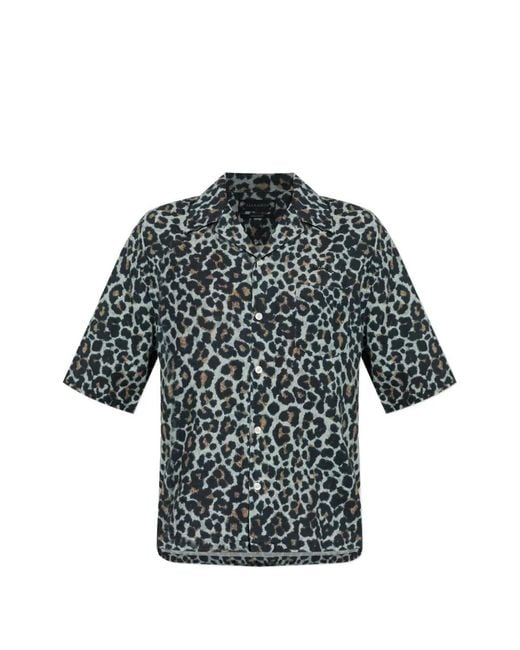 AllSaints Gray Leopard-Pattern Pocket Shirt for men