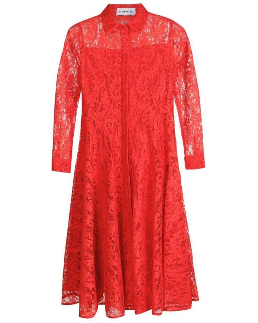 Olympiah Red Branch Lace-panel Midi Dress