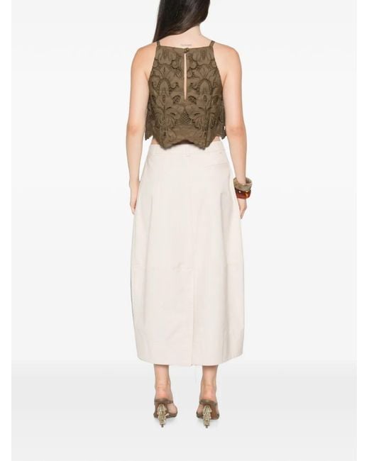 MOUTAKI Brown Guipure-Lace Cropped Blouse