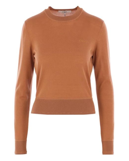 Chloé T-Shirt Met Geborduurd Logo En Ronde Hals in het Brown