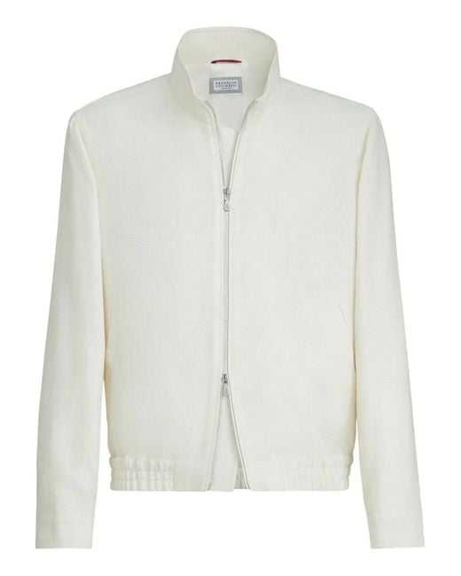 Brunello Cucinelli White Outerwear Jacket With Stand Collar for men