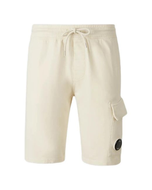 C P Company White Drawstring Cargo Shorts for men