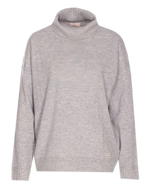 Liu Jo Turtleneck Logo Sweater Gray