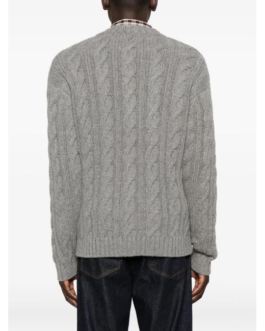 Bompard Gray Cable-Knit Crew-Neck Sweater for men