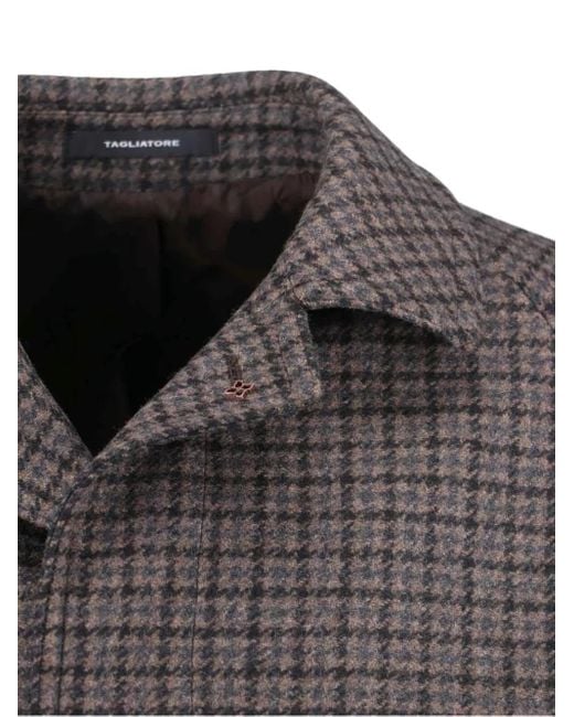 Tagliatore Gray Check Buttoned Coat for men