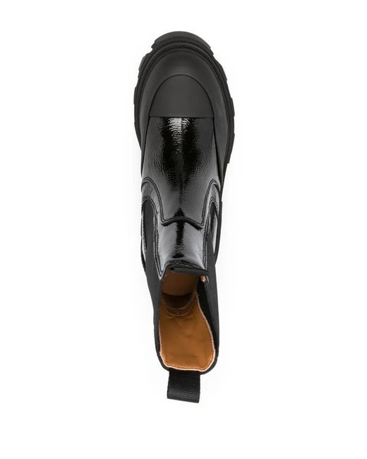 Ganni Black Logo-Embossed Panelled Chelsea Boots