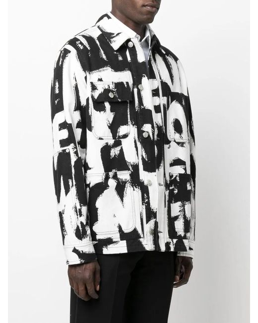 McQueen Black Text Print Denim Jacket for men
