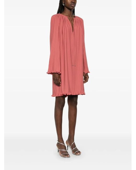 Lanvin Red Pleated Polyester Mini Dress
