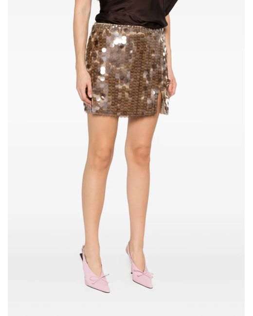 P.A.R.O.S.H. Natural Sequin-Embellished Mini Skirt