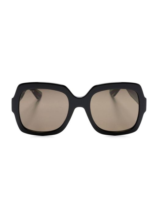 Gucci Green Web-stripe Square-frame Sunglasses