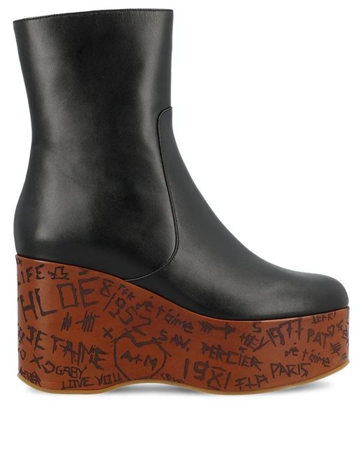 Chloé Black Maxime Wedge Booties