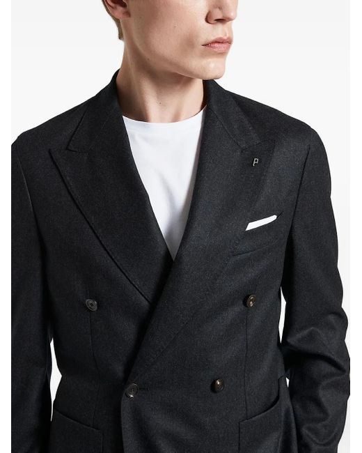 Peserico Black Double-Breasted Patch-Pocket Jacket for men