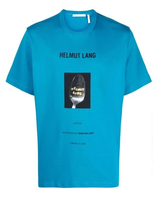 Helmut Lang Blue Photograph-Print Cotton T-Shirt for men