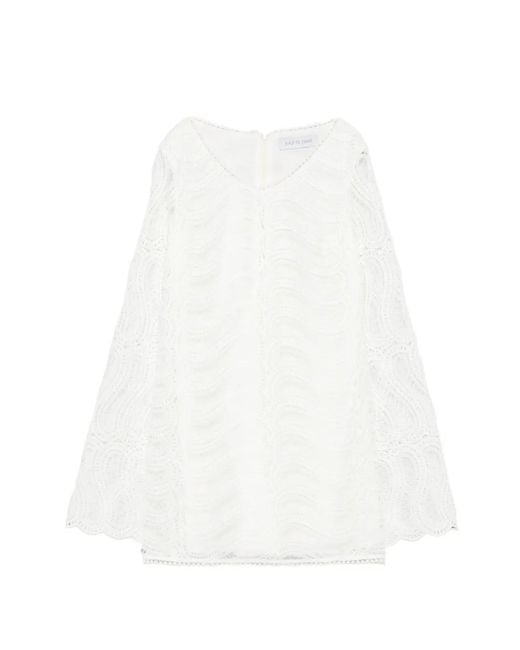 Raquel Diniz White Maty V Neck Dress With Wavy Lace