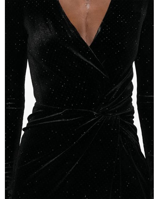 Nissa Black Glitter-Detail Velvet Maxi Dress