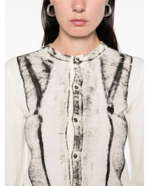 MM6 by Maison Margiela White Cardigan-Print Jumper