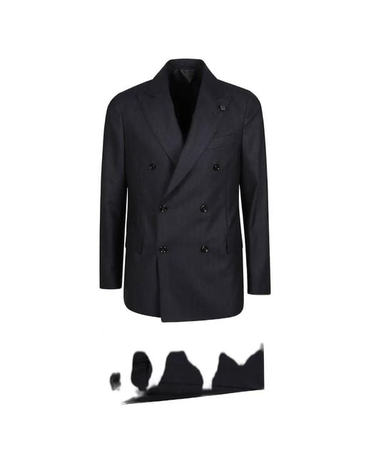 Lardini Black Pinstripe Double-Breasted Suit for men