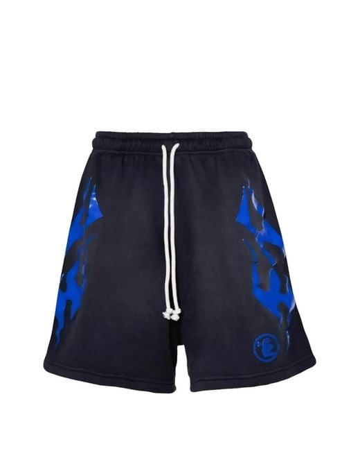 HELLSTAR Blue Short De Sport À Logo Et Motif De Flammes for men