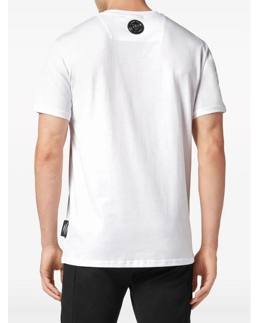 Philipp Plein White Ss Logo-Print Cotton T-Shirt for men