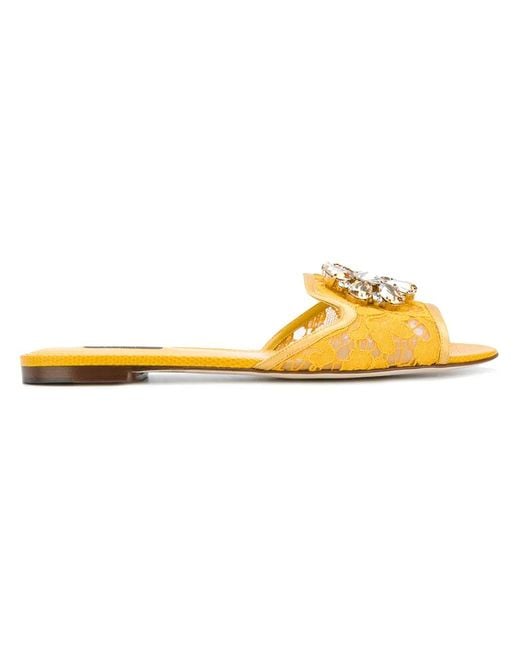 Dolce & Gabbana Yellow Bianca Crystal-embellished Lace Slide Sandal