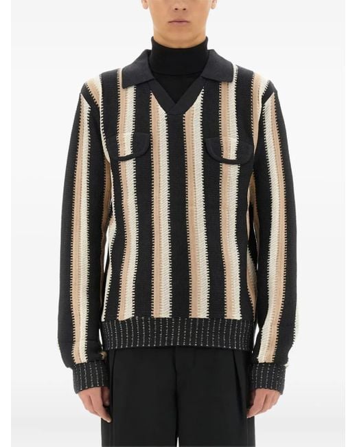 Sasquatchfabrix Black Striped Flap-Pocket Sweater for men