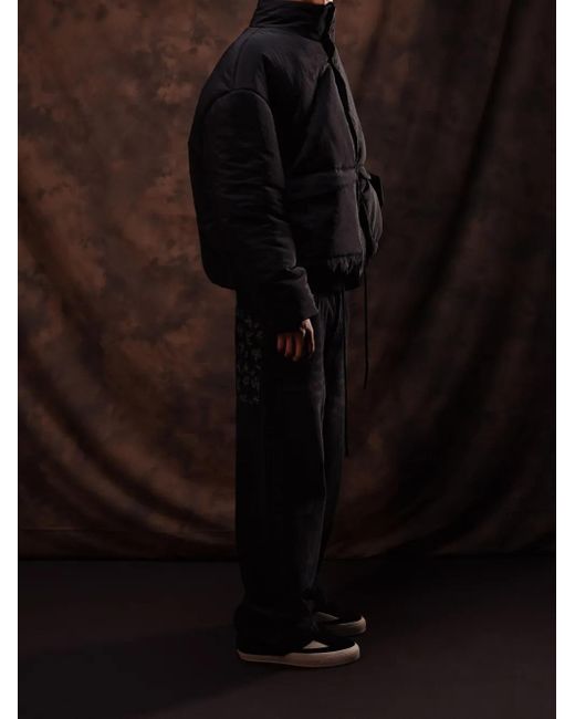ROUGH Black Embroidered Detailing Puffer Jacket