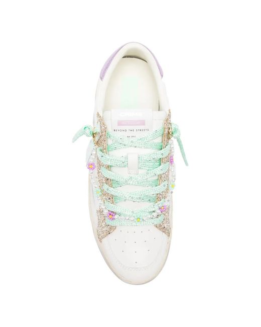 Crime London White Sk8 Deluxe Glitter Lace Sneakers