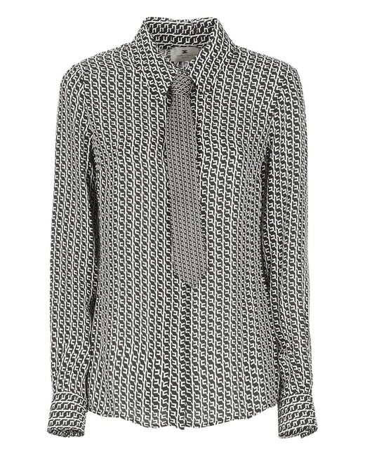 Elisabetta Franchi Gray Patterned Tie Shirt