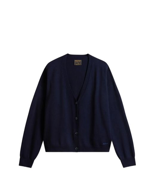 Woolrich Blue Fine-Knit V-Neck Cardigan
