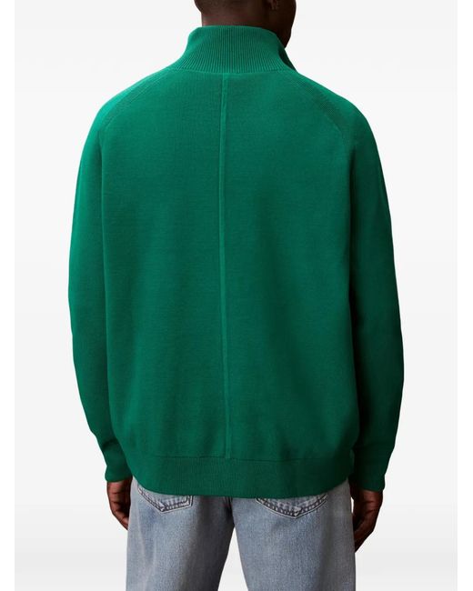 Calvin Klein Green Quarter-Zip Ribbed-Trim Sweater for men