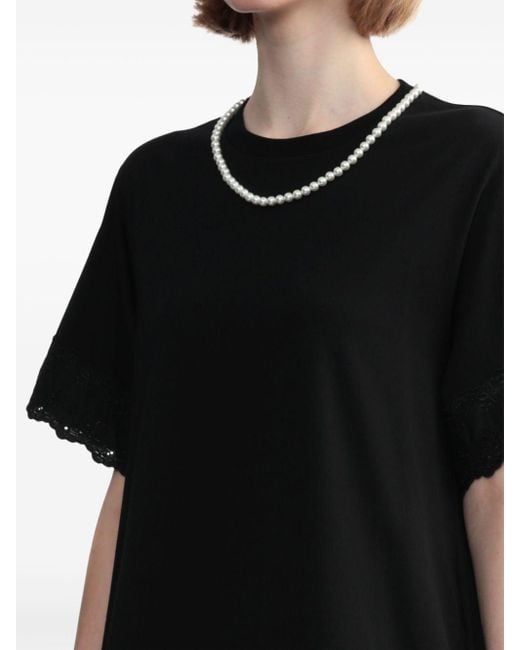 Simone Rocha Black T-Shirt mit Perlenverzierung