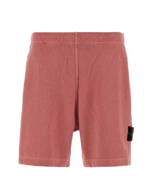 Stone Island Red Cotton Bermuda Shorts for men