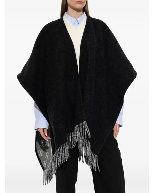 Jimmy Choo Black Monogram-Pattern Fringed Poncho