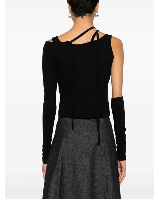 Yohji Yamamoto Black Cold Shoulder-Design Top