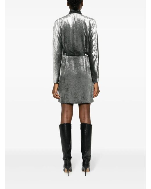 Alberta Ferretti Gray V-Neck Velvet Minidress