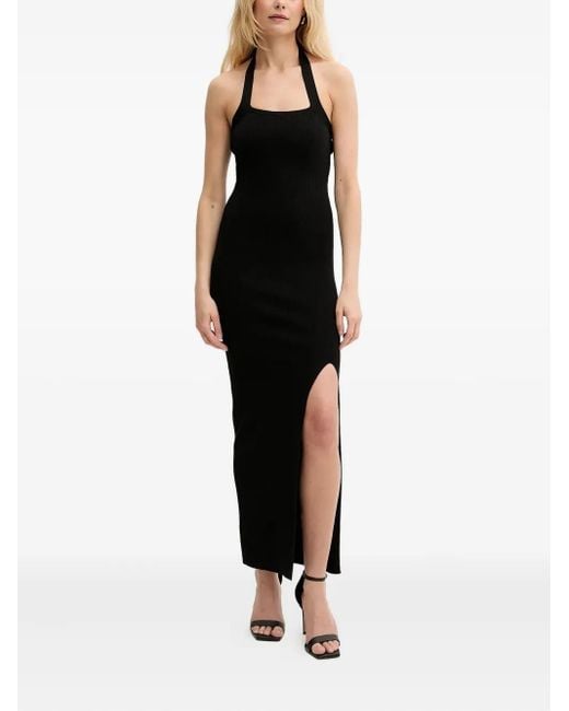 Silvian Heach Black Halter-Neck Ribbed Knit Midi Dress